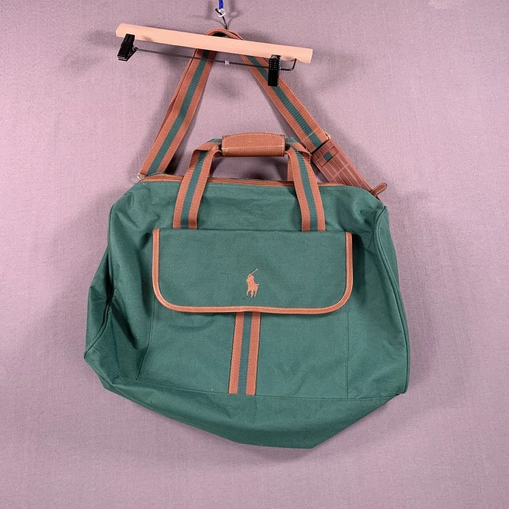 Vintage Ralph Lauren Polo Perfume Duffel Bag Green Brown Canvas Shoulder‎ Strap